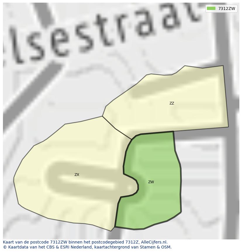 Afbeelding van het postcodegebied 7312 ZW op de kaart.