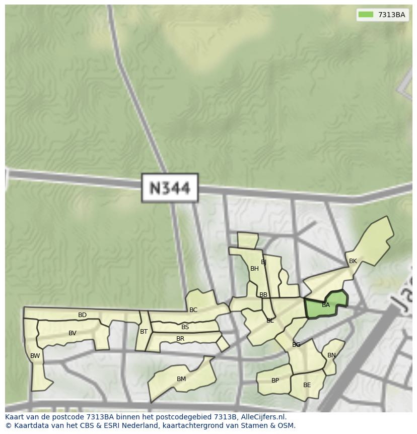 Afbeelding van het postcodegebied 7313 BA op de kaart.