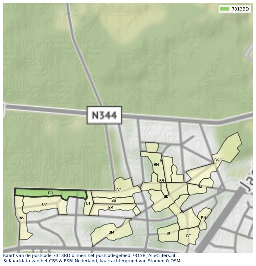 Afbeelding van het postcodegebied 7313 BD op de kaart.