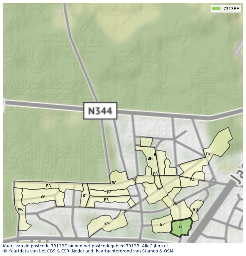 Afbeelding van het postcodegebied 7313 BE op de kaart.