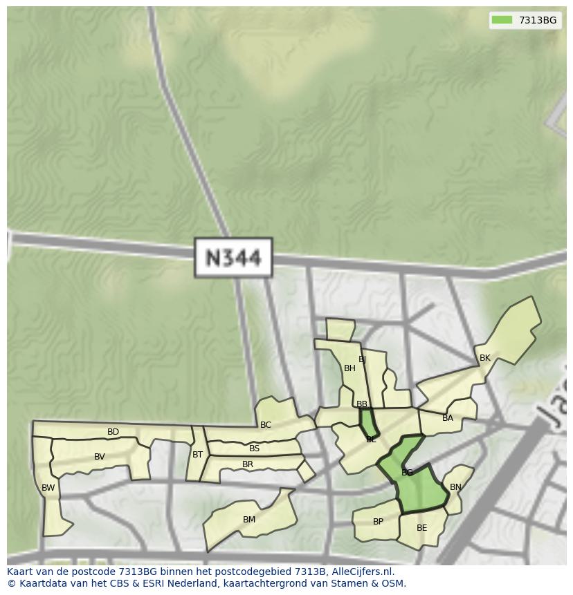 Afbeelding van het postcodegebied 7313 BG op de kaart.