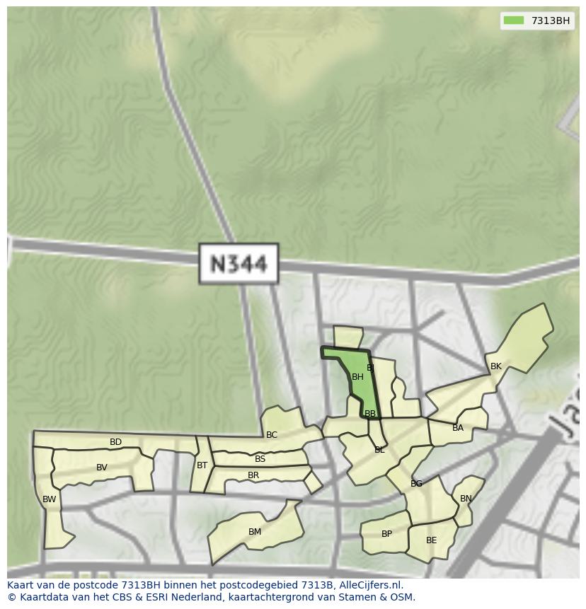 Afbeelding van het postcodegebied 7313 BH op de kaart.