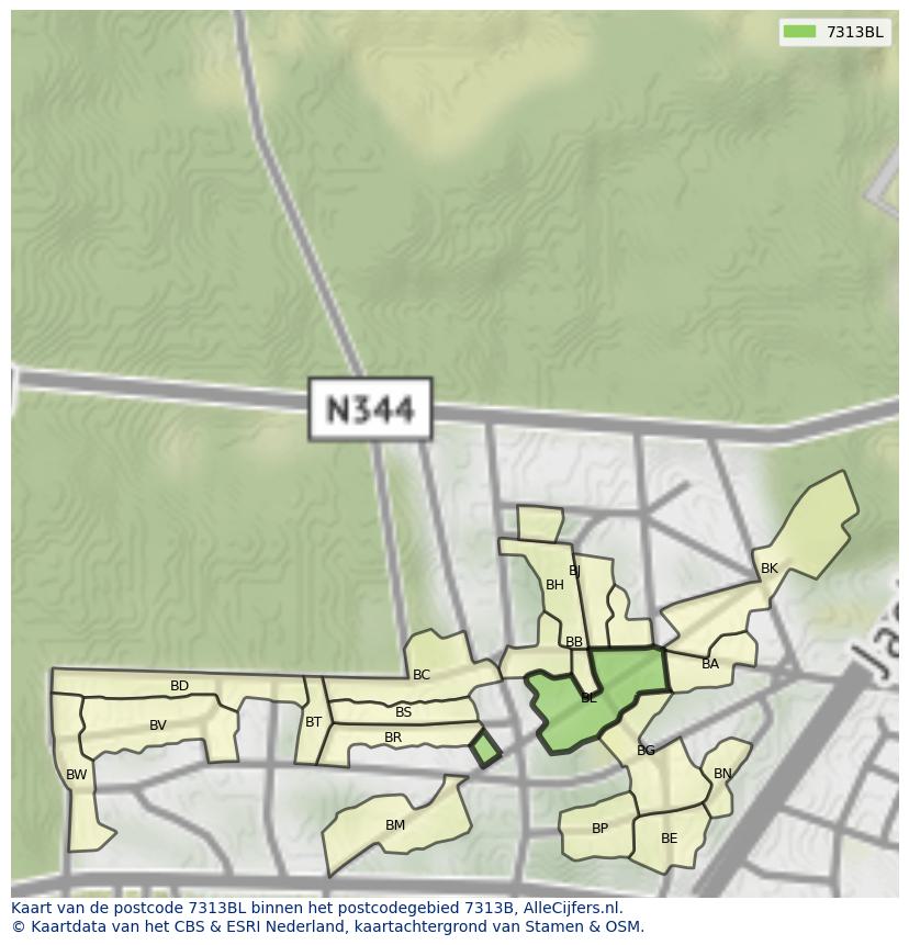 Afbeelding van het postcodegebied 7313 BL op de kaart.