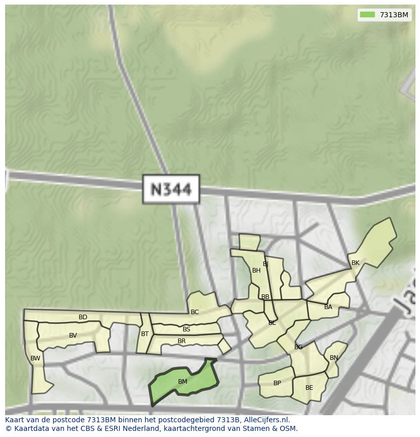 Afbeelding van het postcodegebied 7313 BM op de kaart.
