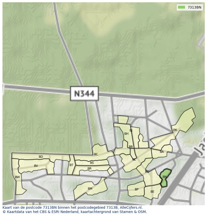 Afbeelding van het postcodegebied 7313 BN op de kaart.