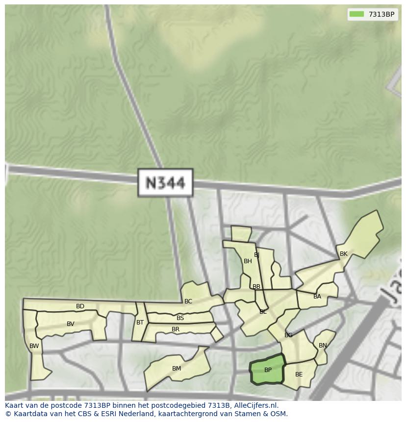 Afbeelding van het postcodegebied 7313 BP op de kaart.
