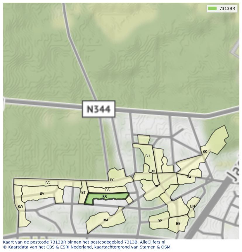 Afbeelding van het postcodegebied 7313 BR op de kaart.