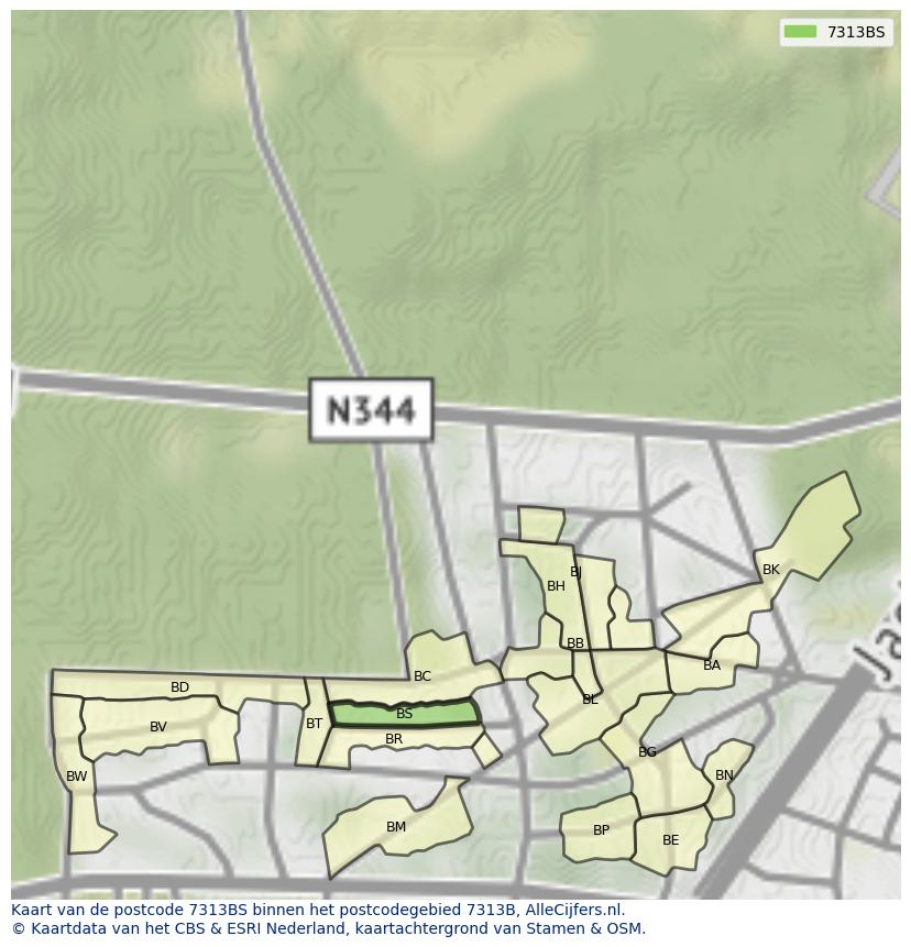 Afbeelding van het postcodegebied 7313 BS op de kaart.