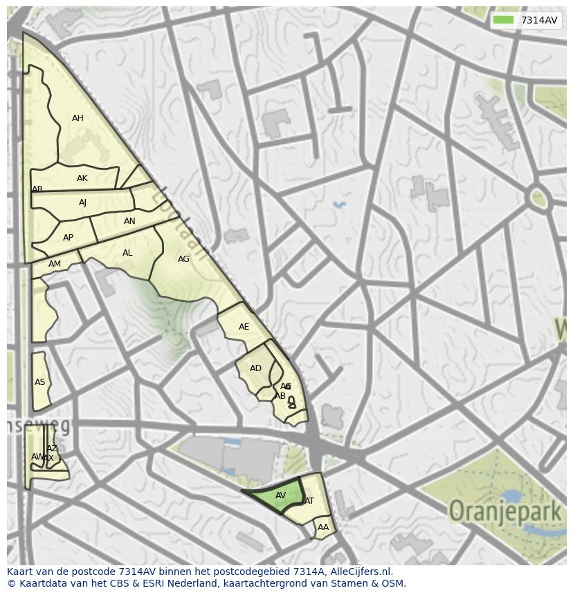 Afbeelding van het postcodegebied 7314 AV op de kaart.