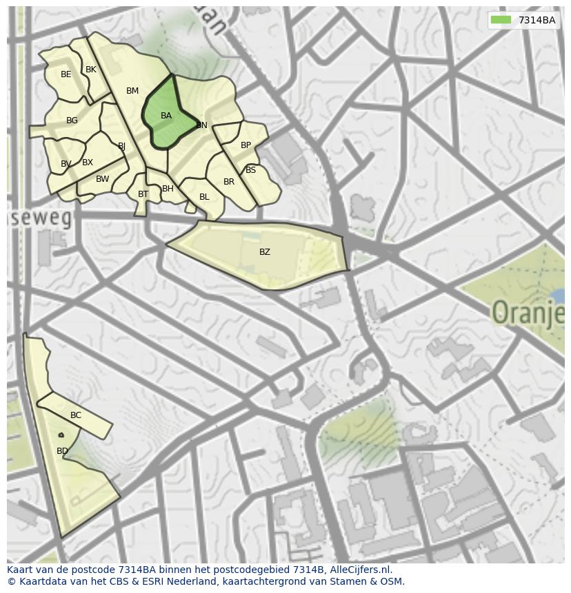 Afbeelding van het postcodegebied 7314 BA op de kaart.