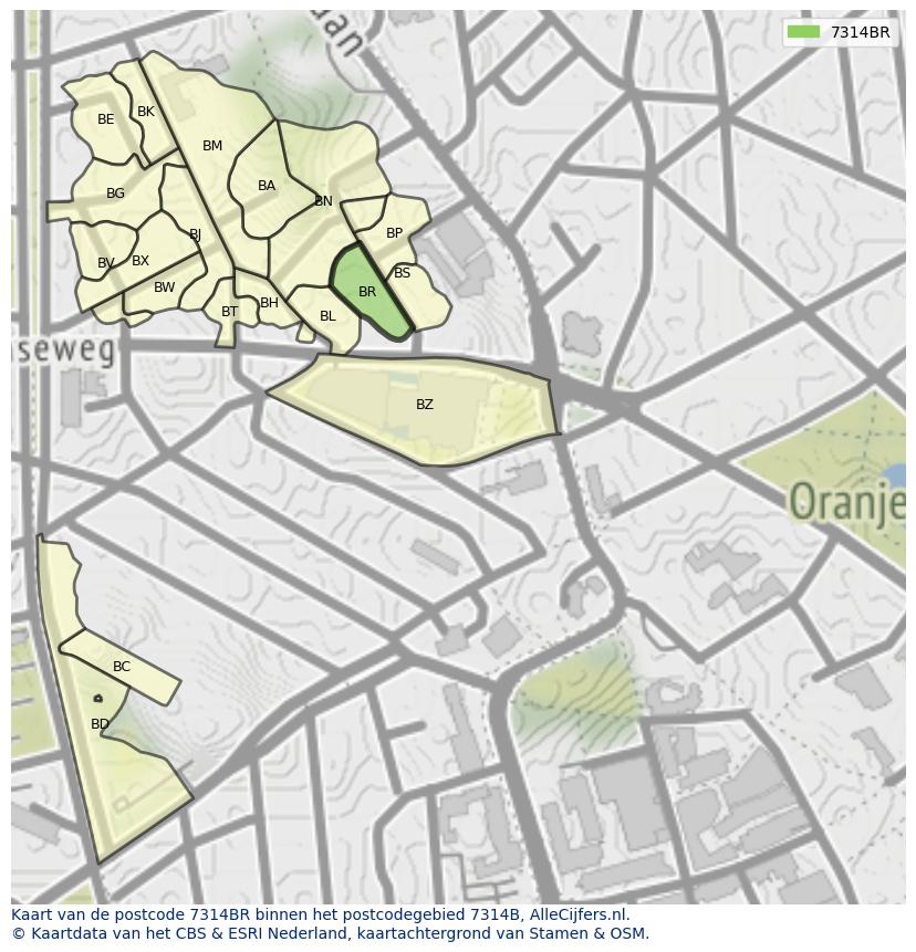 Afbeelding van het postcodegebied 7314 BR op de kaart.