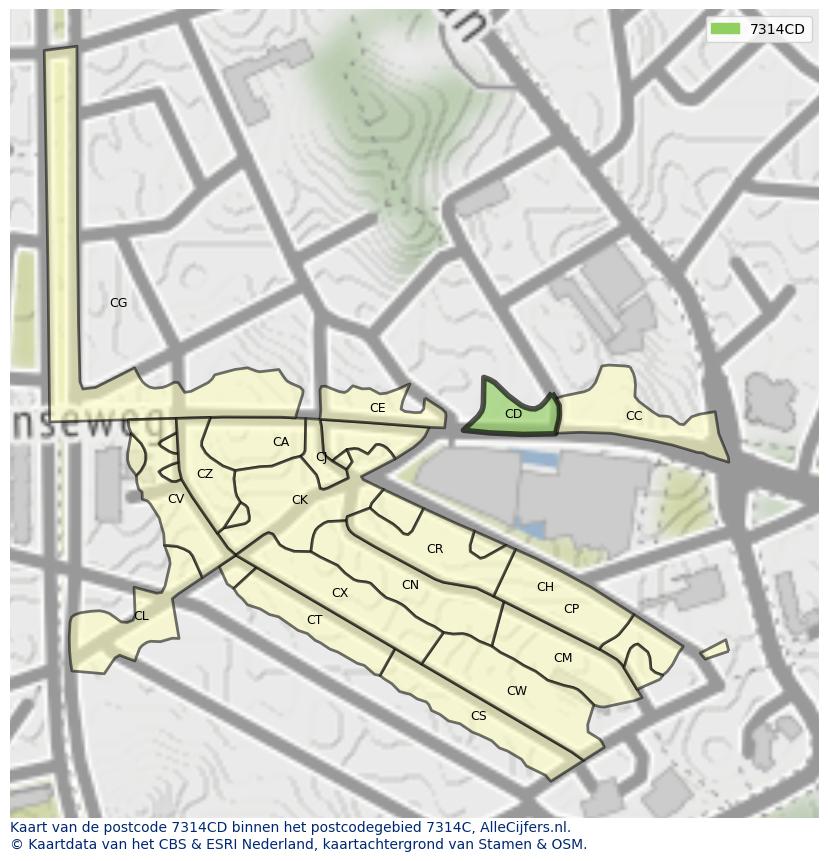 Afbeelding van het postcodegebied 7314 CD op de kaart.
