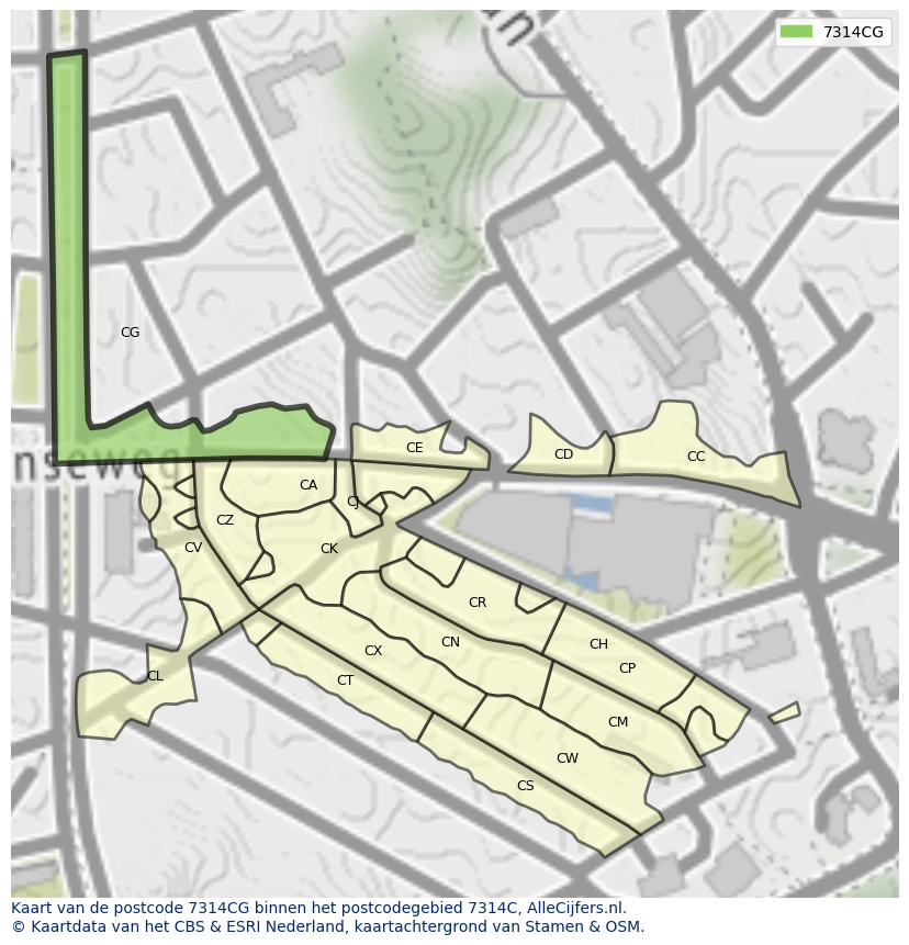 Afbeelding van het postcodegebied 7314 CG op de kaart.