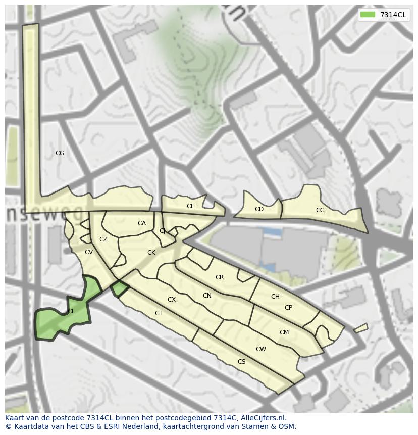 Afbeelding van het postcodegebied 7314 CL op de kaart.