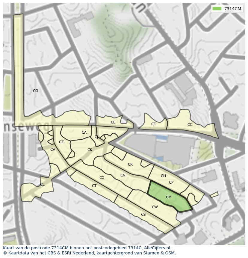 Afbeelding van het postcodegebied 7314 CM op de kaart.