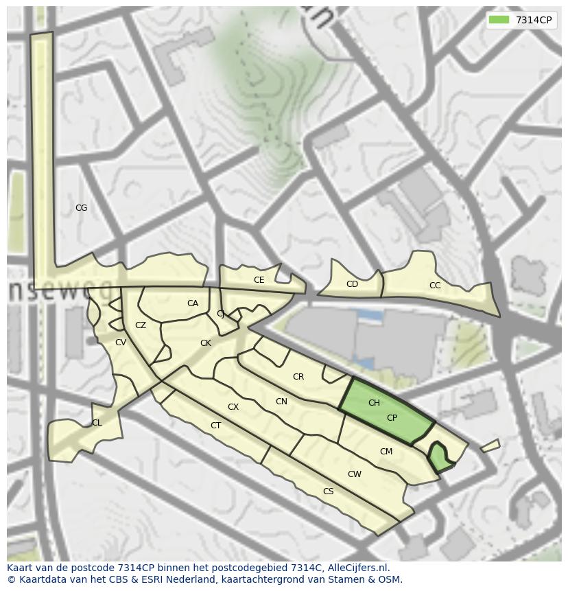Afbeelding van het postcodegebied 7314 CP op de kaart.