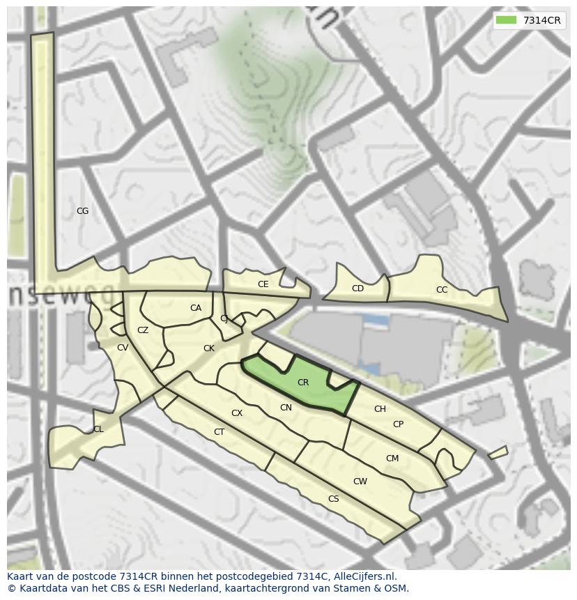 Afbeelding van het postcodegebied 7314 CR op de kaart.