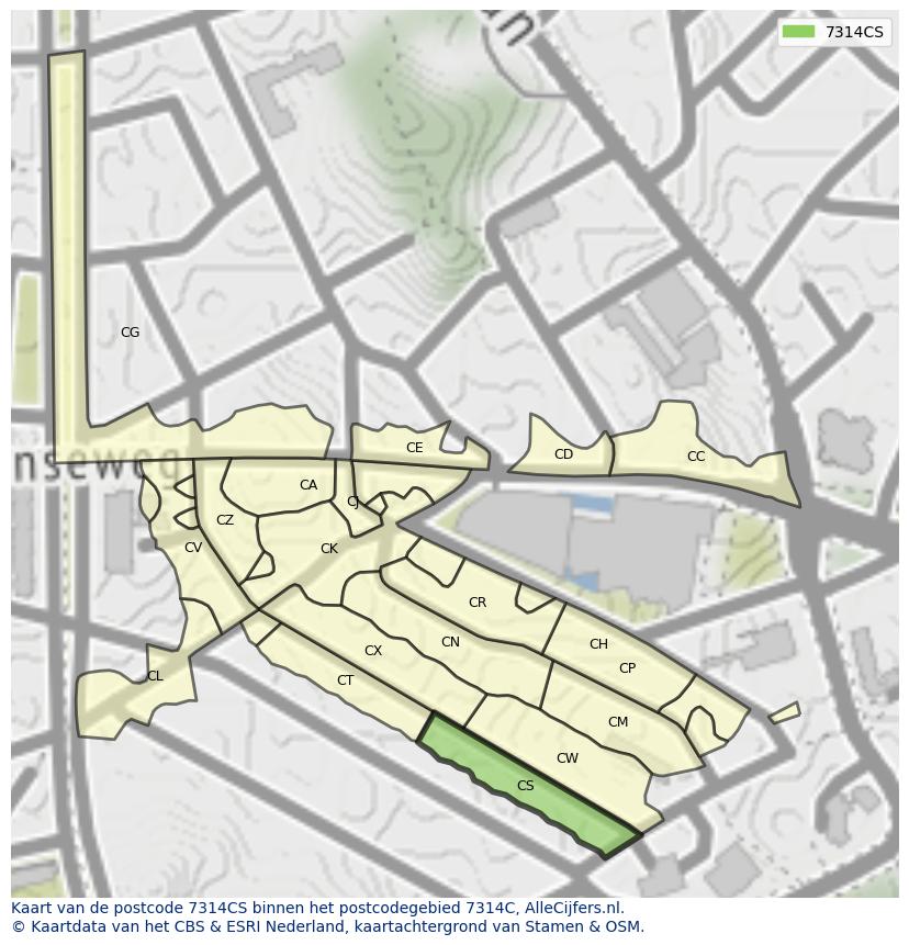 Afbeelding van het postcodegebied 7314 CS op de kaart.