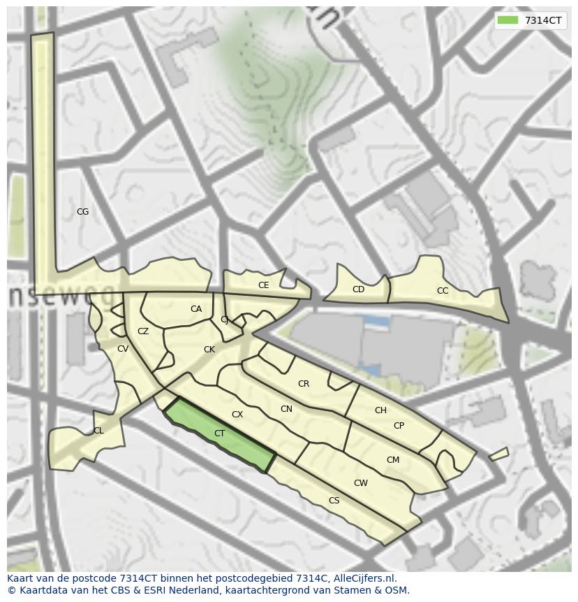 Afbeelding van het postcodegebied 7314 CT op de kaart.