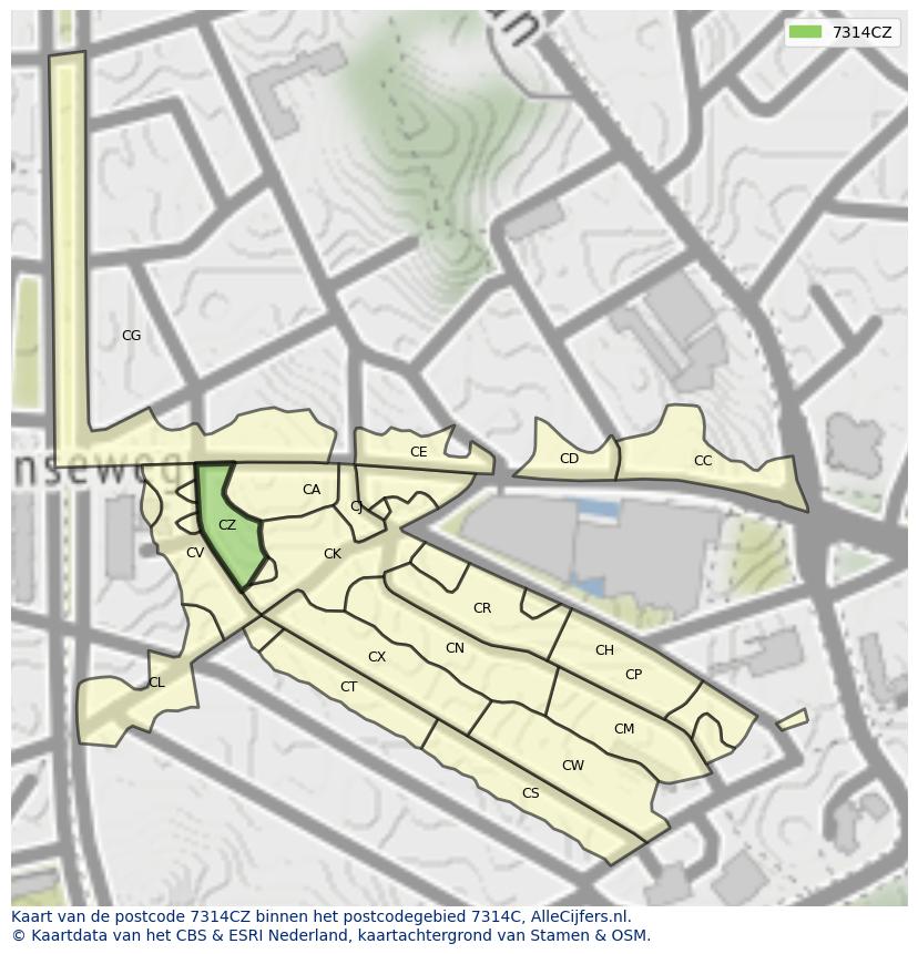 Afbeelding van het postcodegebied 7314 CZ op de kaart.