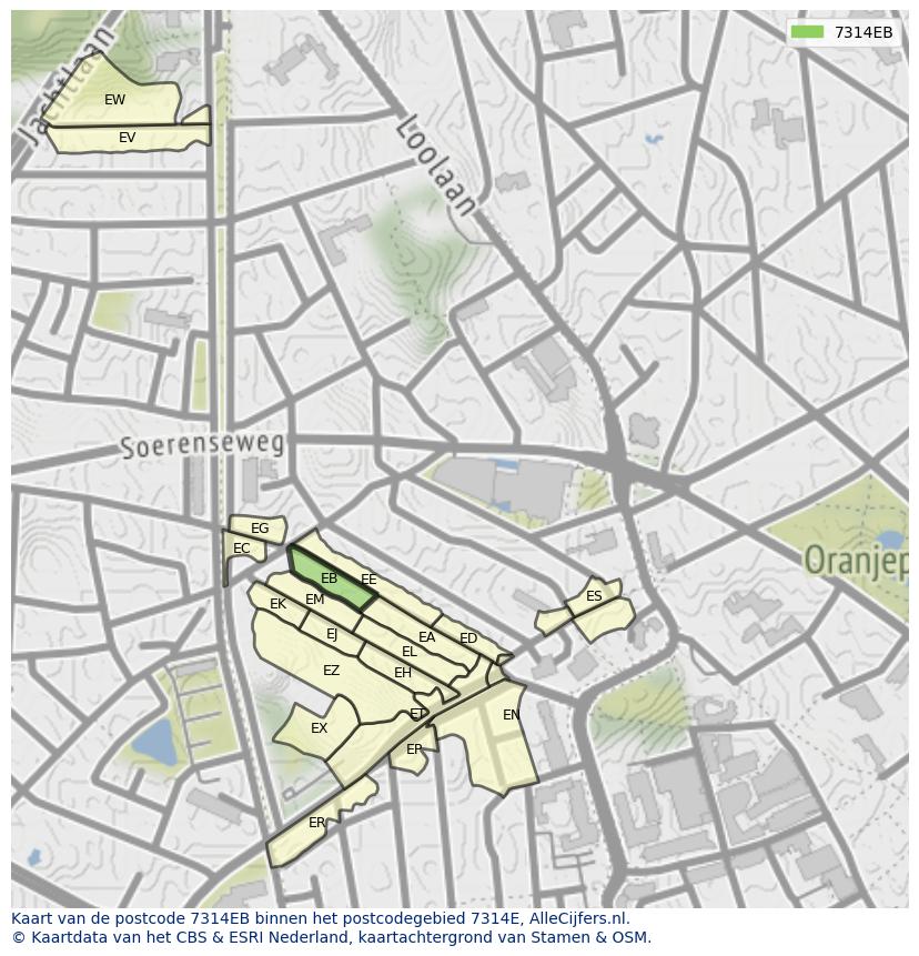 Afbeelding van het postcodegebied 7314 EB op de kaart.