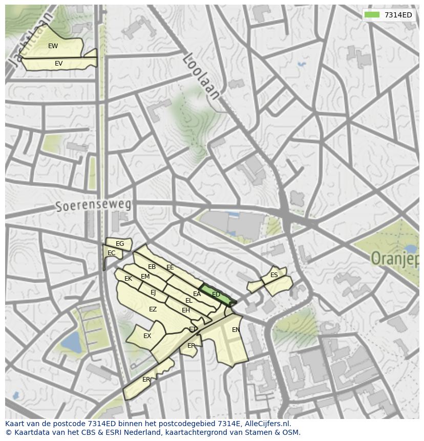 Afbeelding van het postcodegebied 7314 ED op de kaart.