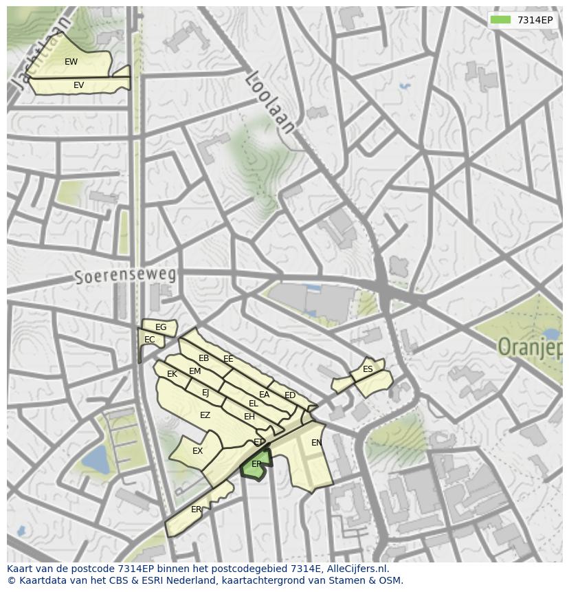 Afbeelding van het postcodegebied 7314 EP op de kaart.