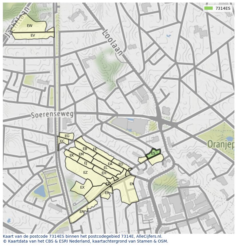 Afbeelding van het postcodegebied 7314 ES op de kaart.