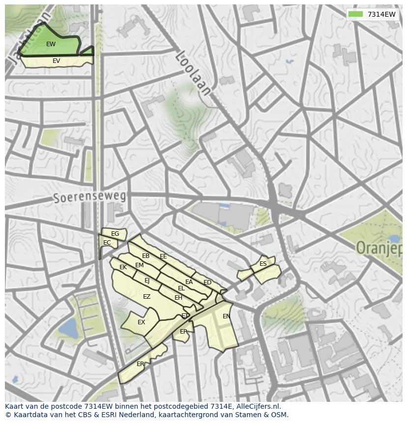 Afbeelding van het postcodegebied 7314 EW op de kaart.