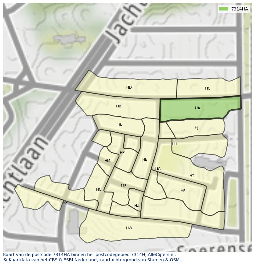 Afbeelding van het postcodegebied 7314 HA op de kaart.