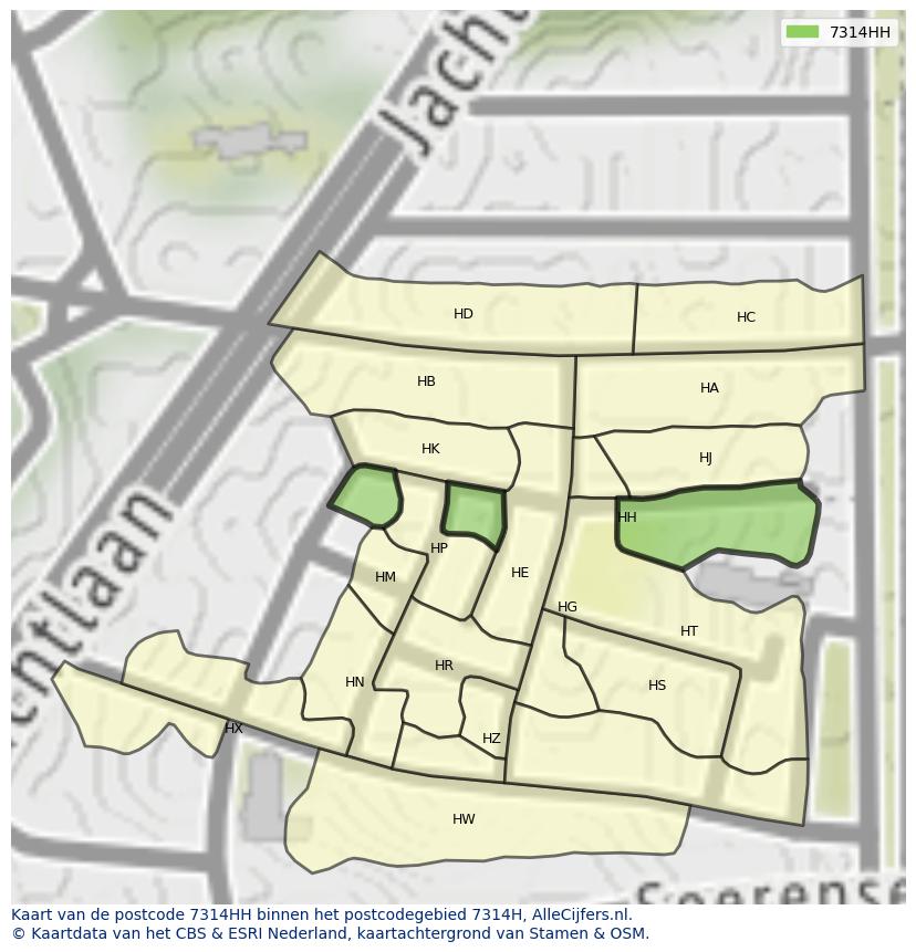 Afbeelding van het postcodegebied 7314 HH op de kaart.