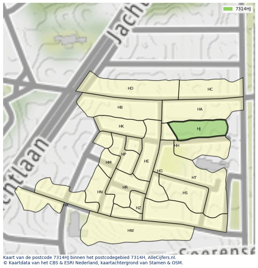 Afbeelding van het postcodegebied 7314 HJ op de kaart.