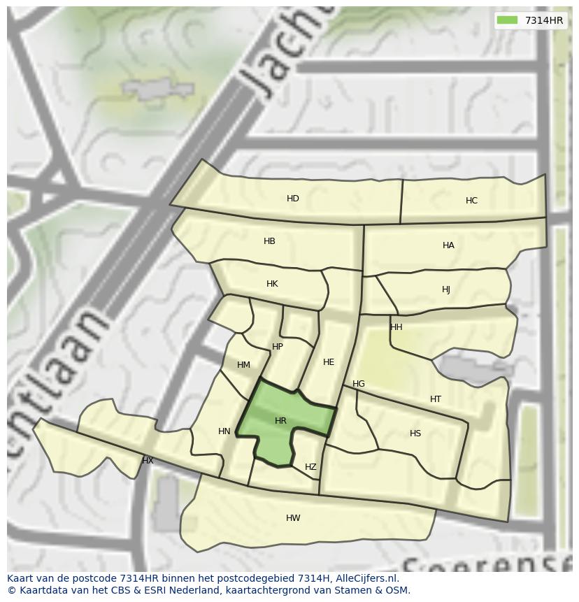 Afbeelding van het postcodegebied 7314 HR op de kaart.