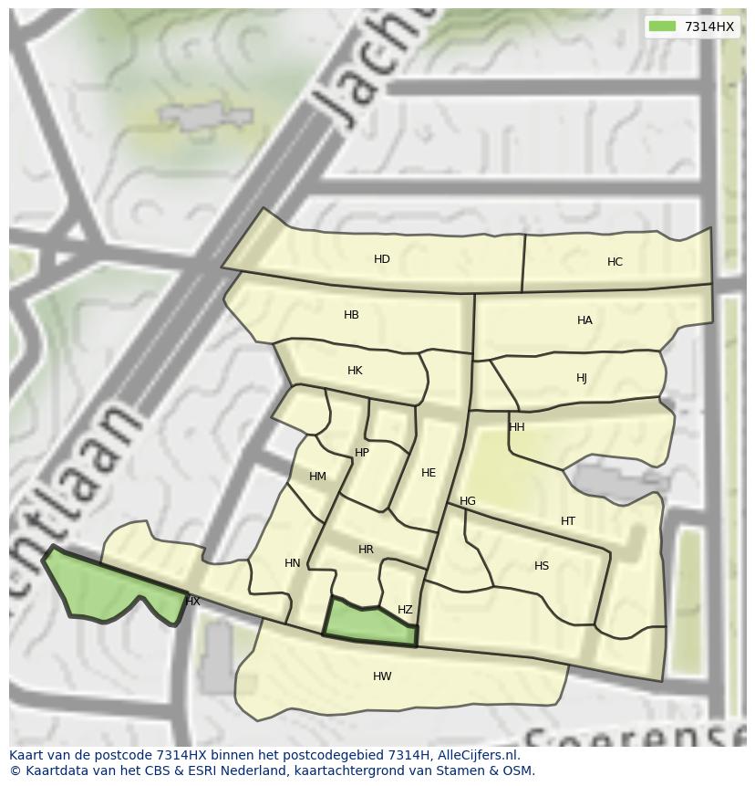 Afbeelding van het postcodegebied 7314 HX op de kaart.