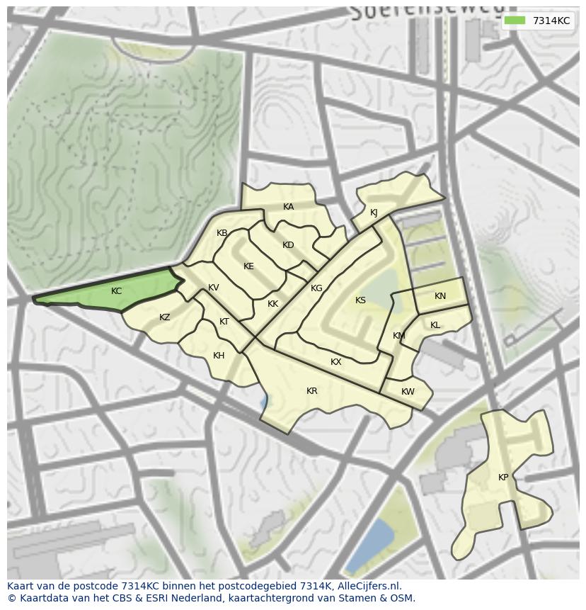 Afbeelding van het postcodegebied 7314 KC op de kaart.