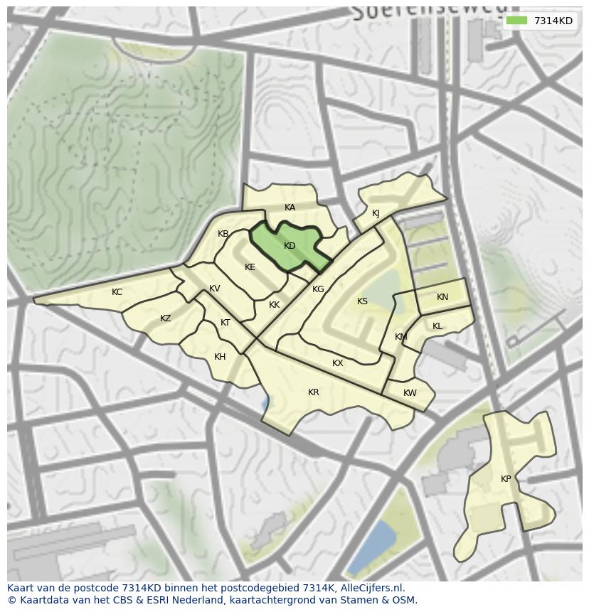 Afbeelding van het postcodegebied 7314 KD op de kaart.