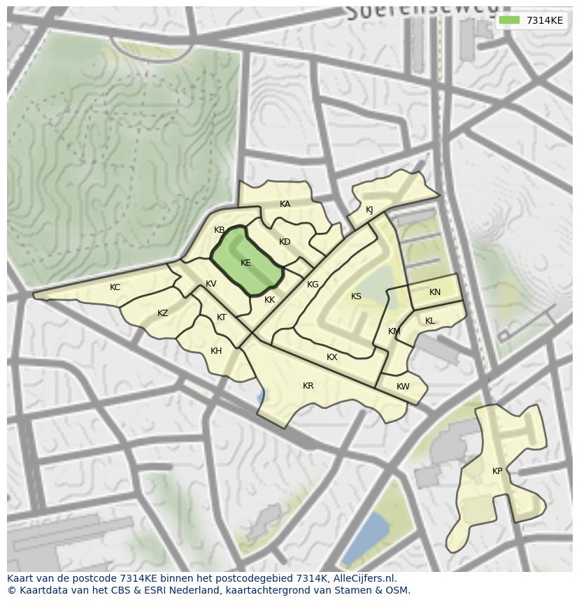 Afbeelding van het postcodegebied 7314 KE op de kaart.