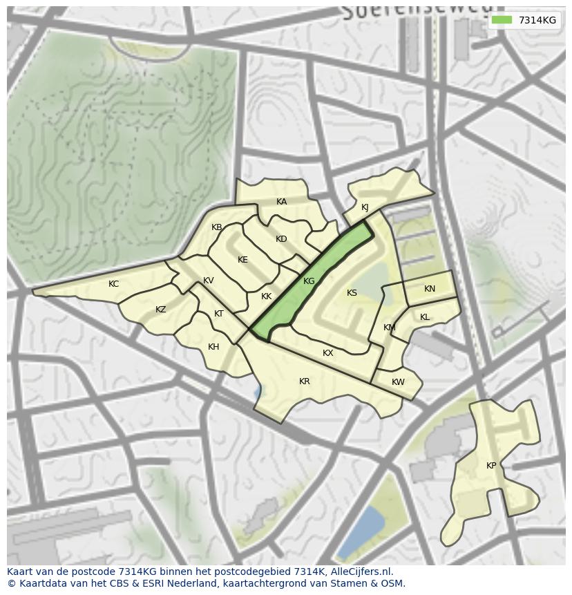 Afbeelding van het postcodegebied 7314 KG op de kaart.