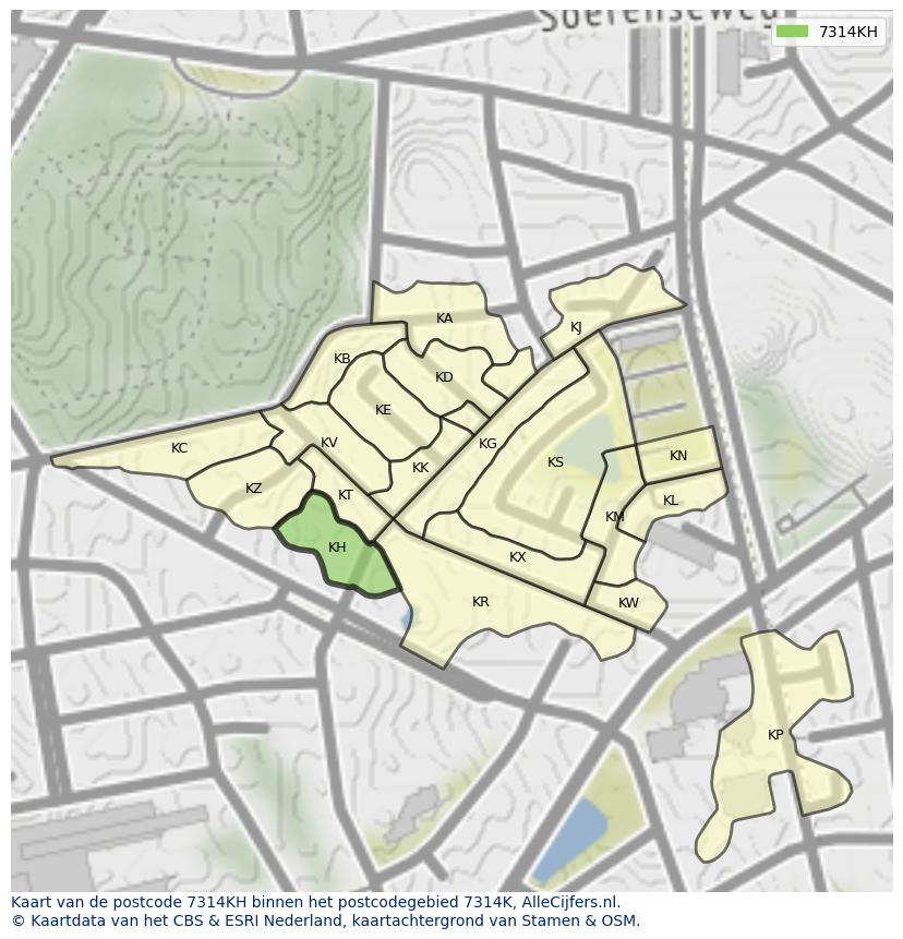 Afbeelding van het postcodegebied 7314 KH op de kaart.