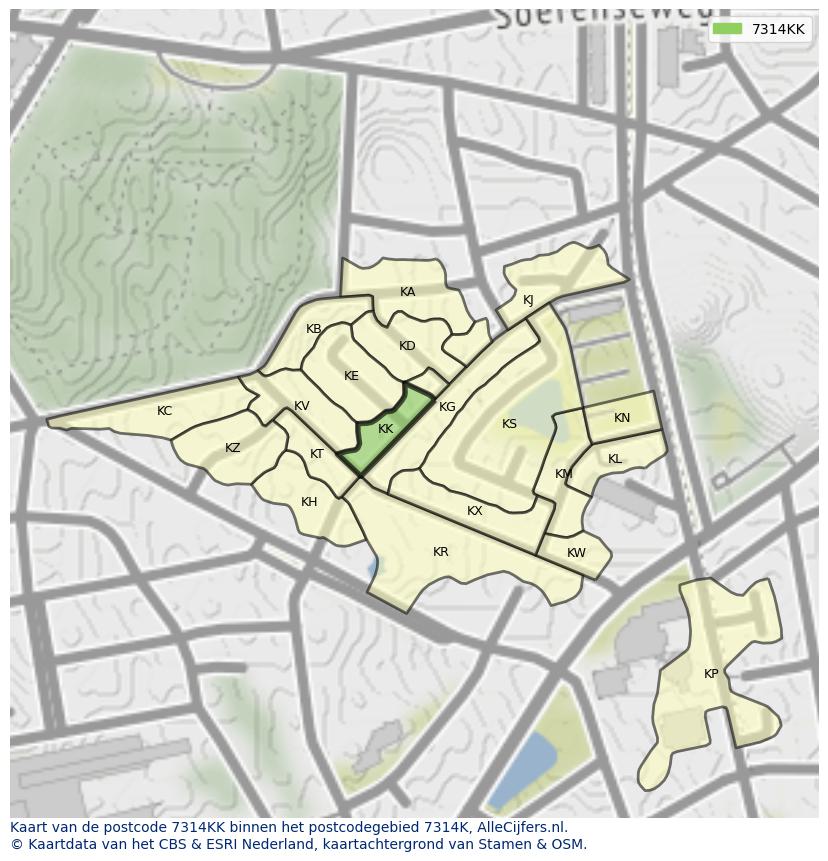 Afbeelding van het postcodegebied 7314 KK op de kaart.