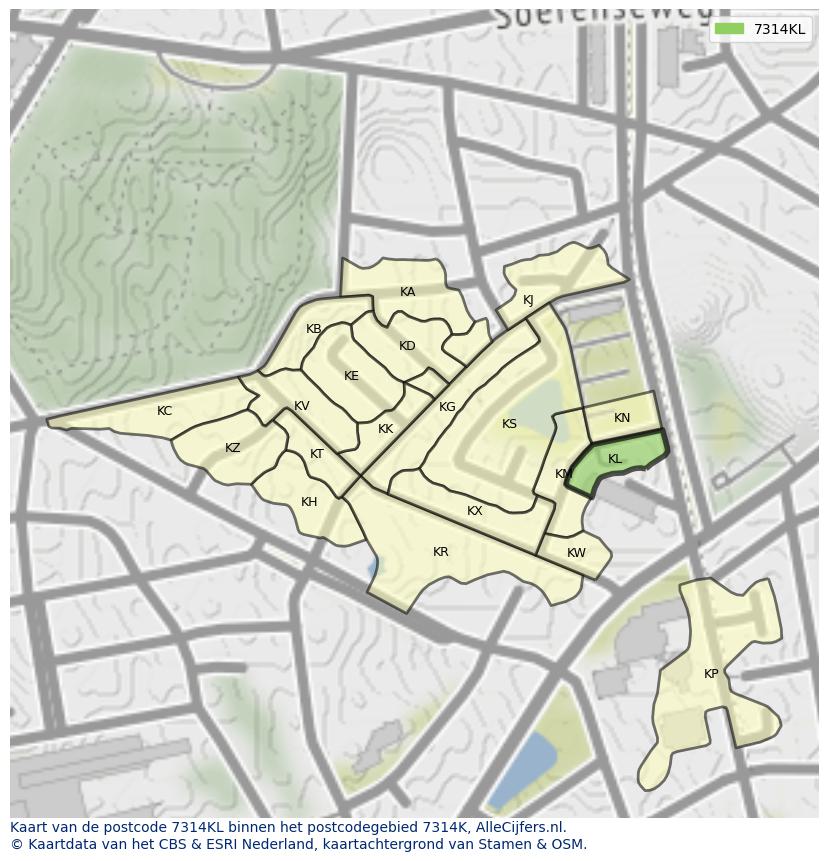 Afbeelding van het postcodegebied 7314 KL op de kaart.