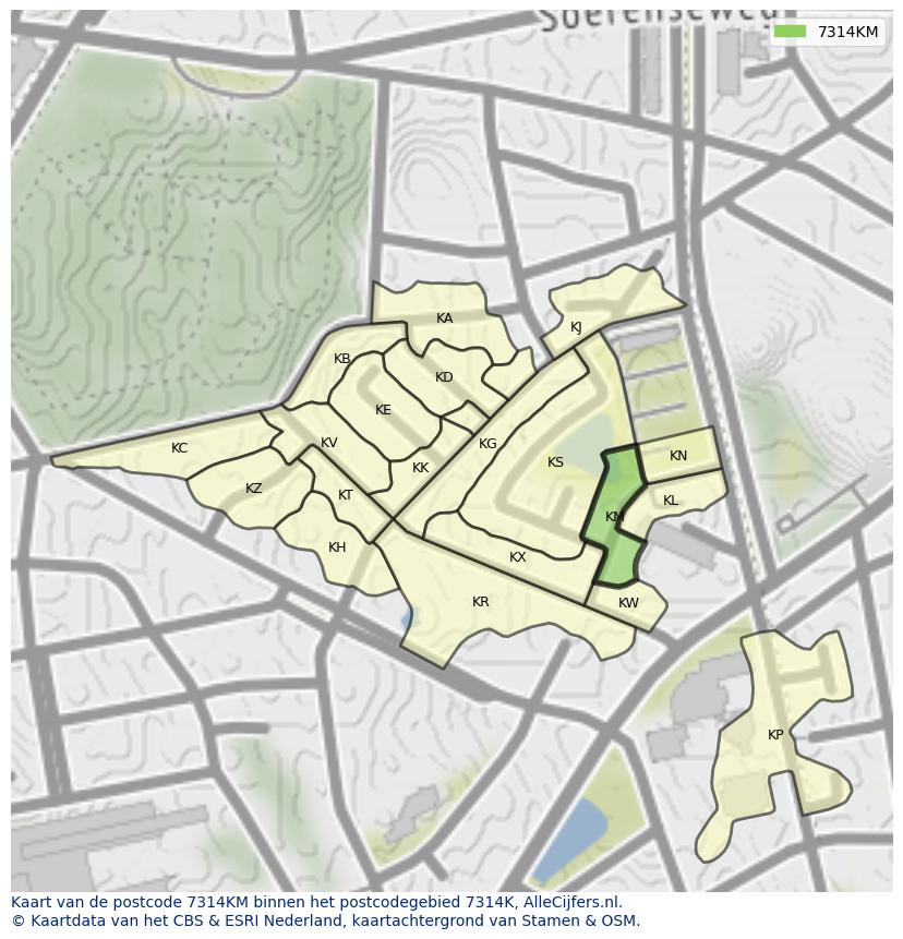 Afbeelding van het postcodegebied 7314 KM op de kaart.