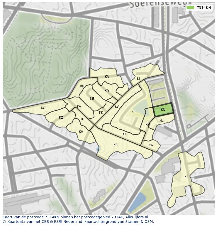 Afbeelding van het postcodegebied 7314 KN op de kaart.