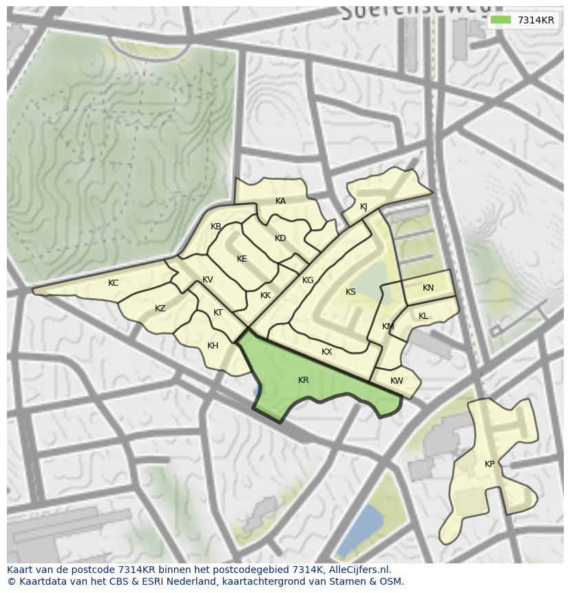 Afbeelding van het postcodegebied 7314 KR op de kaart.