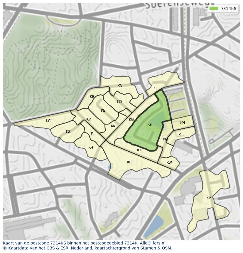 Afbeelding van het postcodegebied 7314 KS op de kaart.