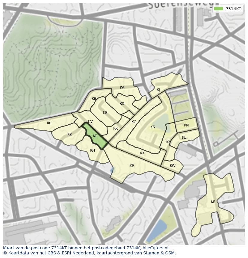 Afbeelding van het postcodegebied 7314 KT op de kaart.