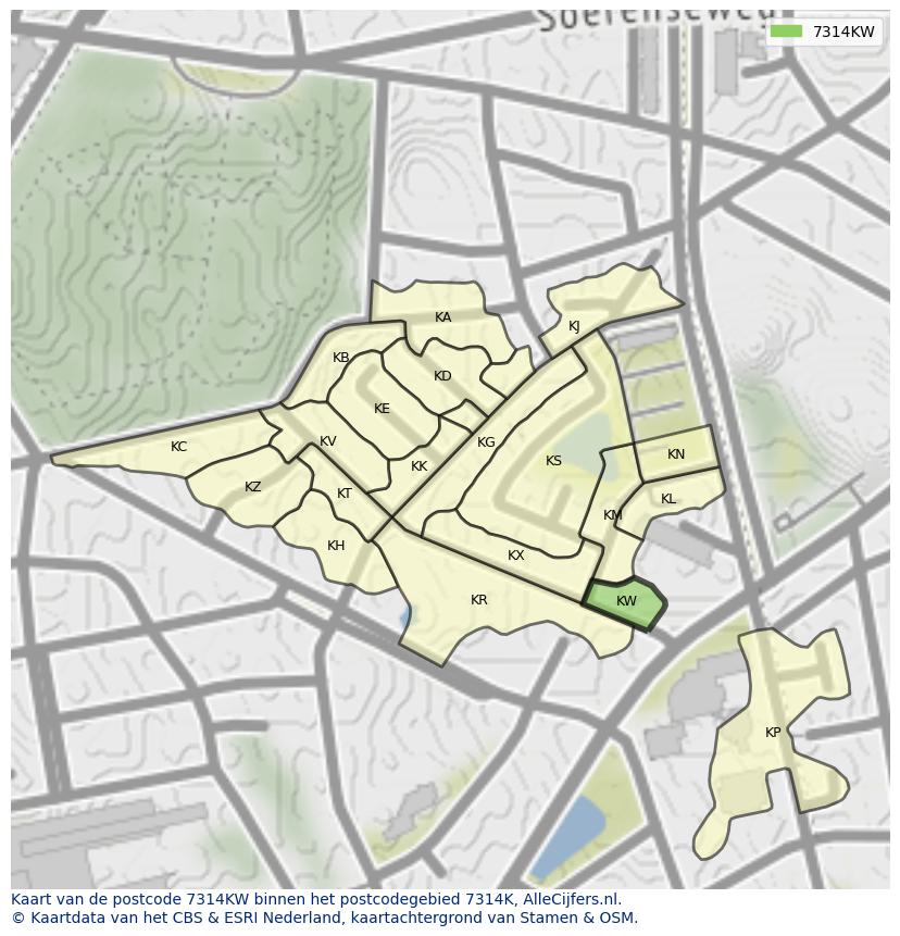 Afbeelding van het postcodegebied 7314 KW op de kaart.