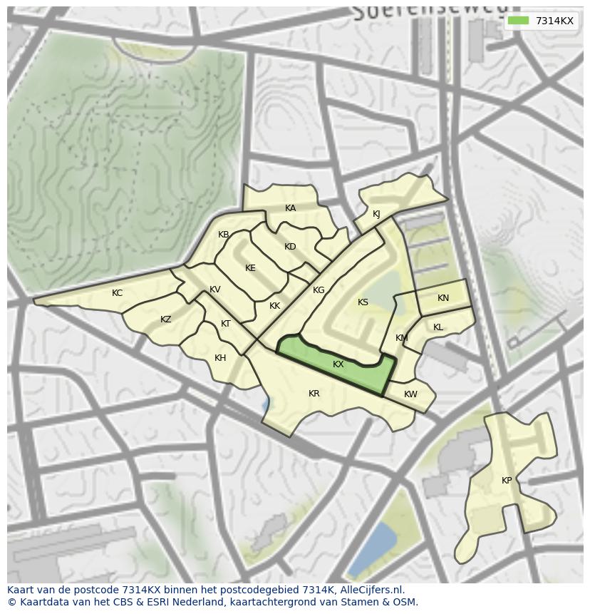 Afbeelding van het postcodegebied 7314 KX op de kaart.