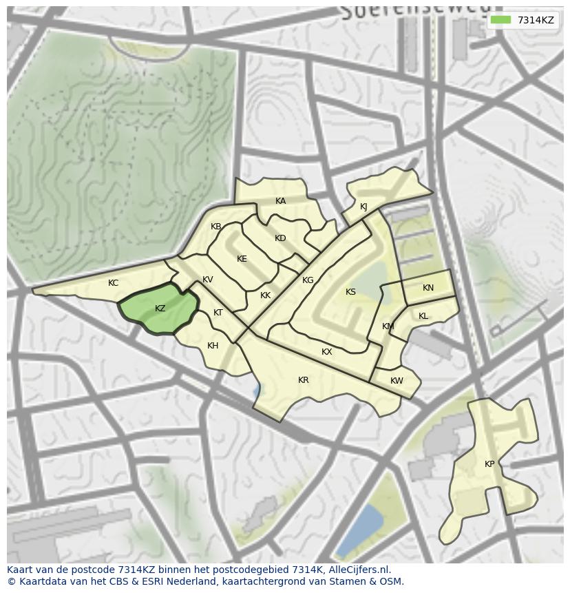 Afbeelding van het postcodegebied 7314 KZ op de kaart.