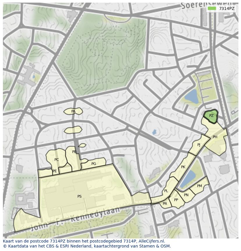 Afbeelding van het postcodegebied 7314 PZ op de kaart.